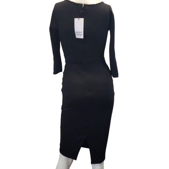 Unique Vintage Black Bodycon Dress XS NWT - Picture 2 of 16